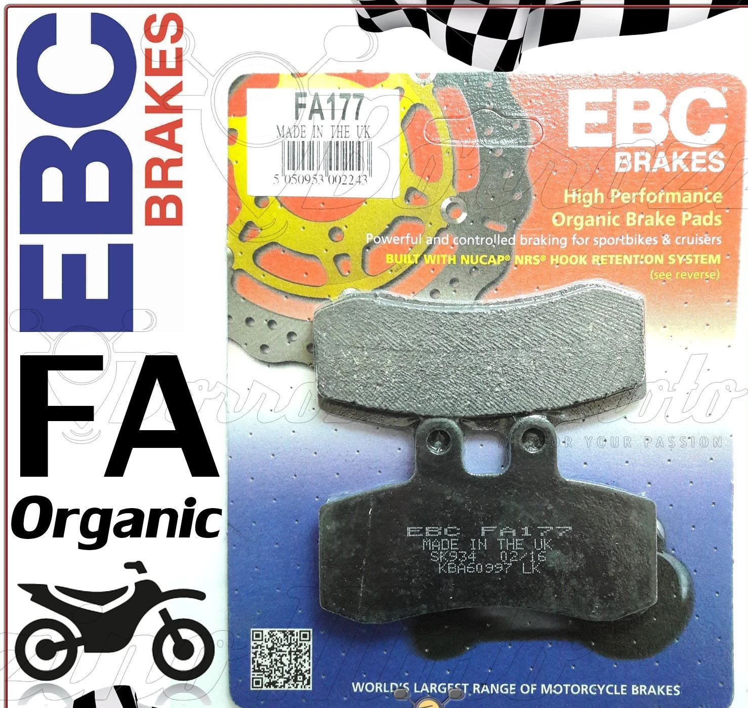 Plaquettes de frein avant EBC FA177 organic pour Aprilia Pegaso 650 ans 1993 à 1995