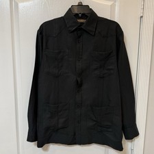 Cubavera Guayabera Men  s Linen Long Sleeve Small Black Shirt