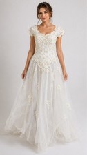 Princess Ball Gown Wedding Dress Sz 16 Faux Pearl Lace Applique Off Shoulder D30