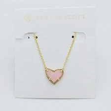 New Kendra Scott Ari Heart Gold Necklace in Pink Drusy