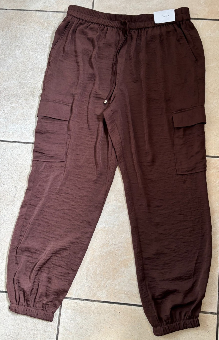 Papaya Curve Cargo Trousers Pants Cropped Pockets Drawstring 14 Uk BNWT Brown