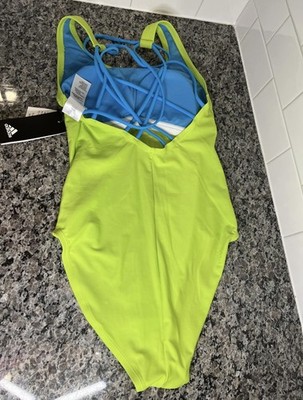 Adidas Neon Green Strappy Back Logo One Piece Swimsuit Women s Medium M