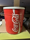 Vintage LARGE 1980's COKE Coca Cola Metal Popcorn Container W/Lid Trash Can