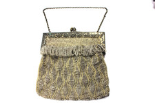 Antique Silver  Gold Glass Beaded Woven Purse Circa 1920-1930  s