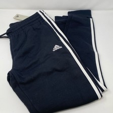 adidas Women  s Essentials 3-Stripes Fleece Pants - Black/White, Size L