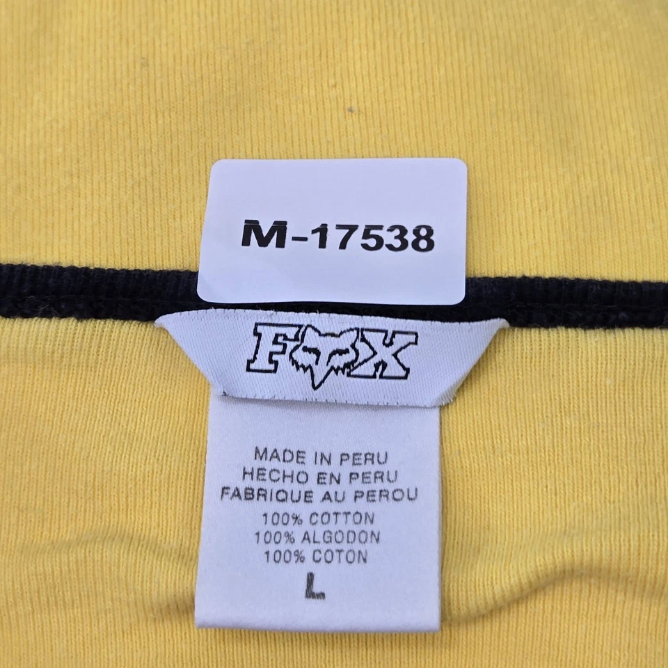 FOX 女孩衬衫 L 黄色拼色标志对比拼接 3/4 袖 — 第 2/4 张图片