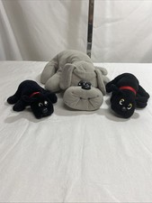 Pound Puppy Plush Gray Dog Mom 2 Black puppy babies Large 18 Tonka Vintage