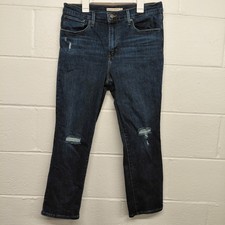 Levi's 724 High-Rise Straight Jeans Women's 31 Blue Stretch Denim 30x25 Distress