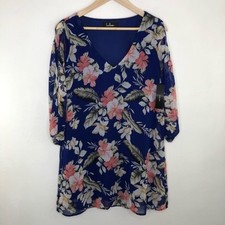 Lulu's Shifting Dears Blue Floral Open Sleeve Dress