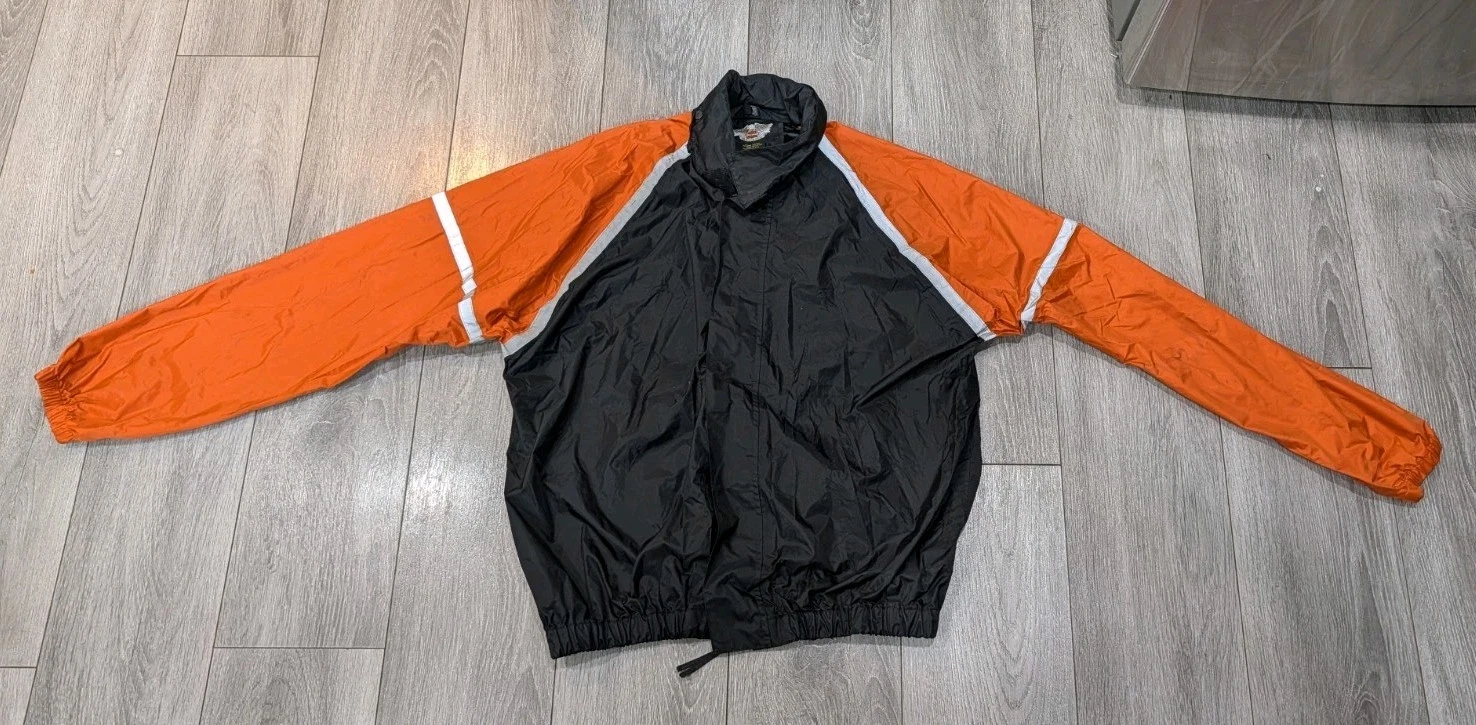 Harley Davidson Reflective Windbreaker Rain Jacket Mens L Black PVC Hooded Zip
Opens in a new window