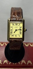 Vintage 1983 Cartier Tank Must De Argent Quartz Org. Leather Band Watch Card Box 5