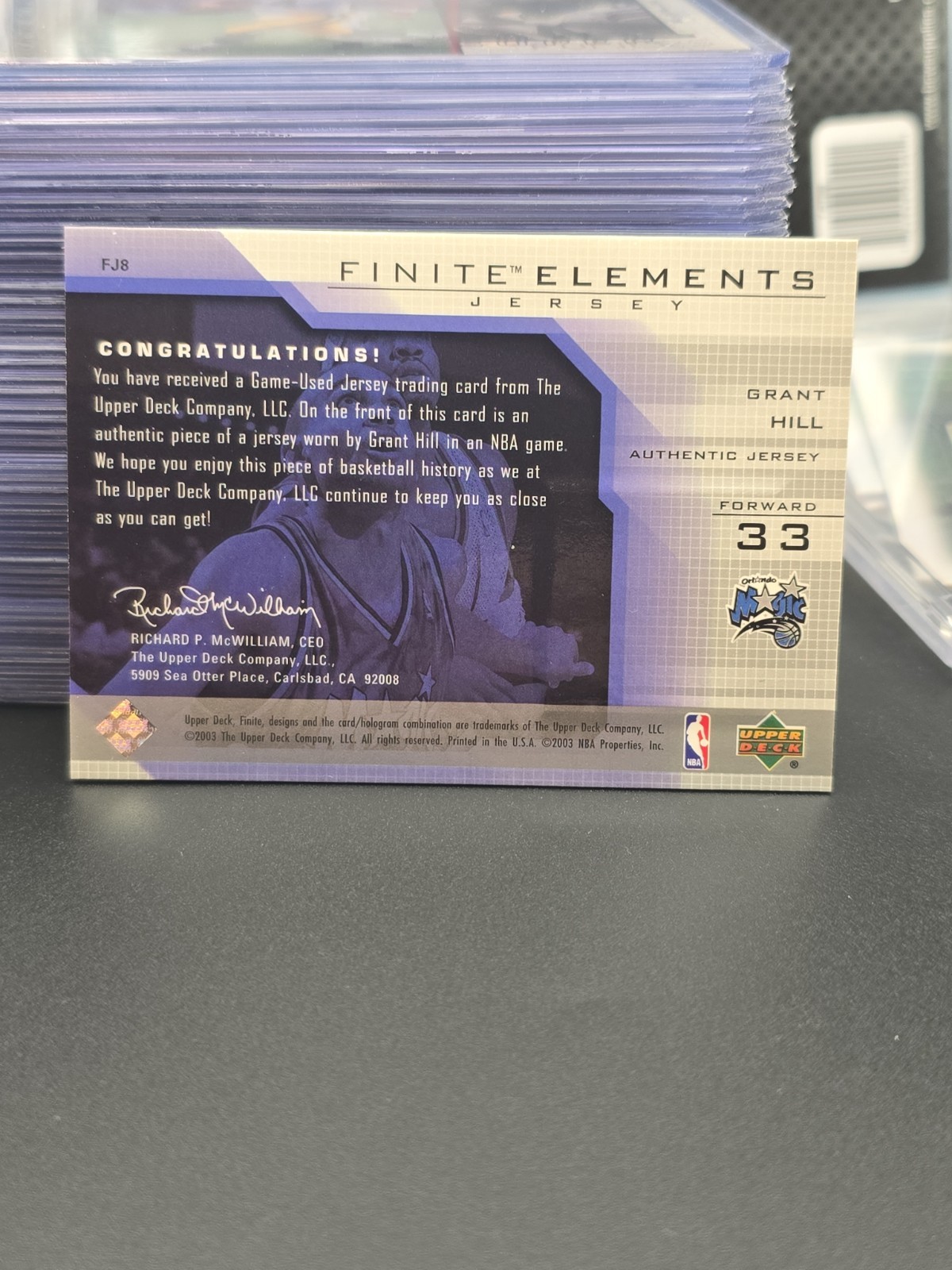 Grant Hill Game Used Jersey 2003-04 Upper Deck Finite Elements Jerseys #FJ8  view 2
