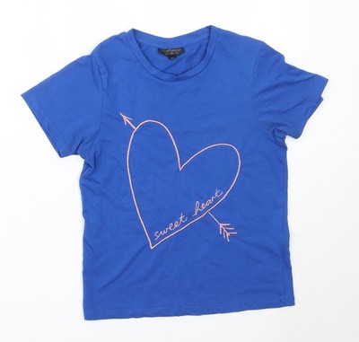Topshop Damen blau Baumwolle Basic T-Shirt Größe 6 Rundhalsausschnitt