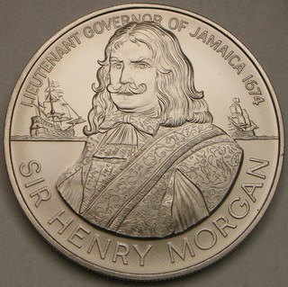 JAMAICA 10 Dollars 1974 FM Matte Copper Nickel Sir Henry Morgan UNC 15