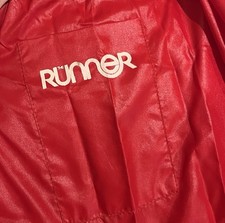 Runner Men's Red/White Nylon Track Pants M Regular Side Stripe Elastic, Zip