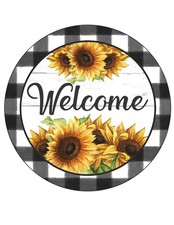 Welcome Sunflower Farmhouse Round Aluminum Wreath Sign Rustic Decor