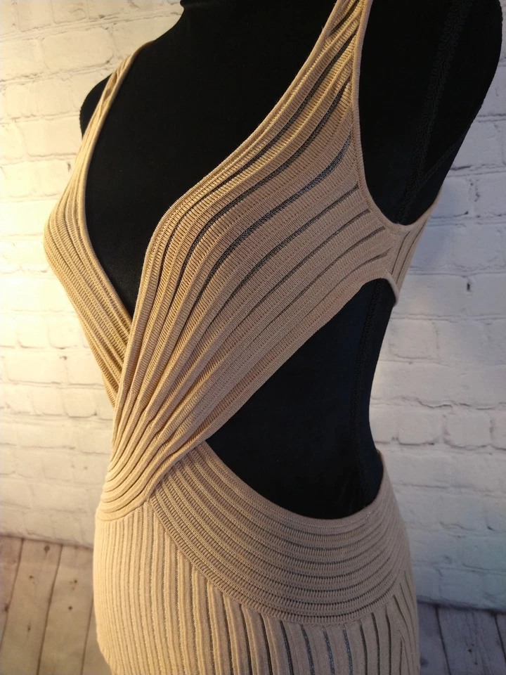 EUC VTG nude/tan HERVE LEGER PARIS cut out bandage GOWN - SIZE XS / full length - Image 2 of 4