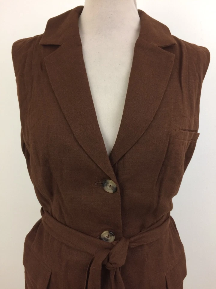 RO&ZO Women's Waistcoat Size 16 Chocolate Tie Regular Fit Linen Blend New F1 - Image 2 of 4