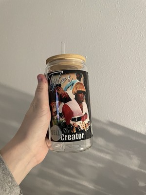 Tyler the Creator 16 oz glass cup with lid and straw, tumbler