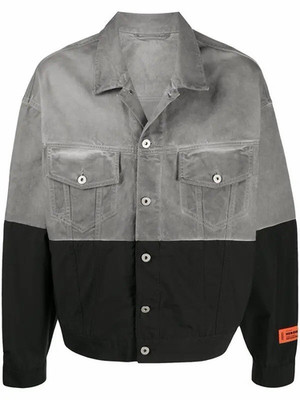 Heron Preston Men's Colorblock Jean Jacket Gray Black Logo Button L 44 Designer
