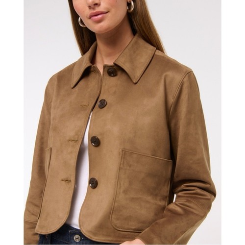 NWT Abercrombie & Fitch Vegan Suede Button Through Barn Jacket Preppy Brown XS