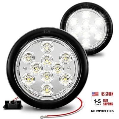 TRUE MODS 2pc 4'' Round Clear 10 LED Trailer Tail Lights [DOT FMVSS 2 Pack White