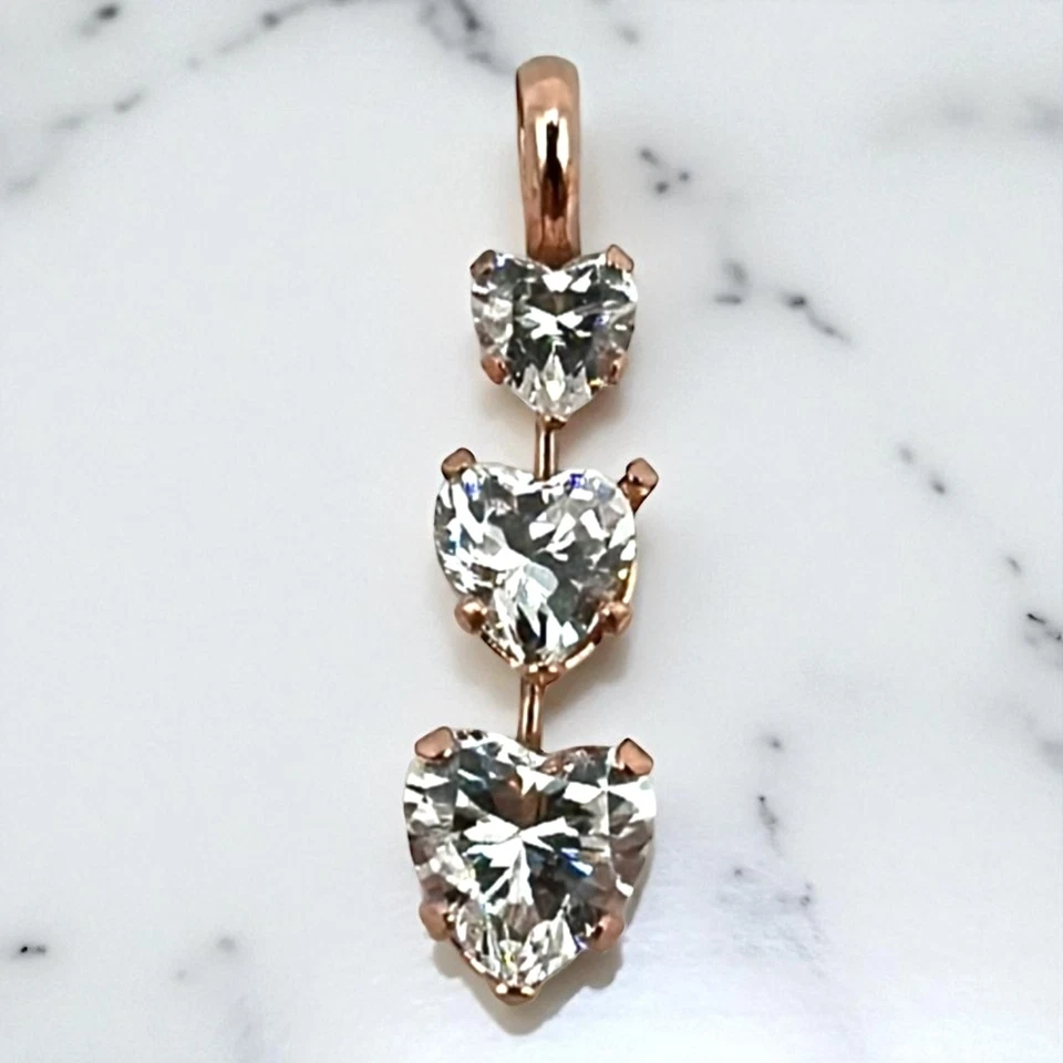 Timeless 14K Rose Gold 3 Heart Shaped CZ Love Necklace - Image 4 of 4