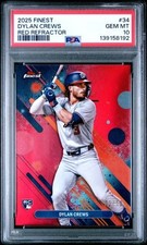 2025 Topps Finest Baseball Dylan Crews RC Common Red Refractor /10 PSA 10 POP 1