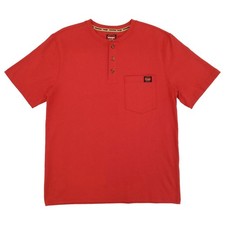 Wrangler Workwear Mens Red Short Sleeve Henley Pocket Work T-Shirt Large