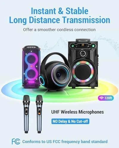 Wireless UHF Bluetooth Microphone System, 2 Handheld Mics, 165ft USB Karaoke - Image 2 of 4