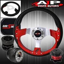 For 89-05 Eclipse Red Fusion Style Steering Wheel + Quick Release + Hub Extender