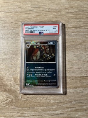 2025 POKEMON PRISMATIC EVOLUTIONS UMBREON REVERSE MASTER BALL #059/131 PSA 9