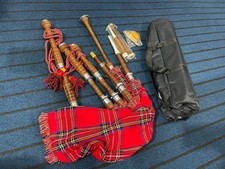 Handmade Rosewood Highland Bagpipes - Red Royal Stewart Tartan Cover Full Size