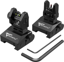 VOTATU V2 Fiber Optic Iron Sights, Flip up Front and Rear Backup Sights with Gre