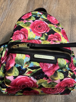 Juicy Couture Mini Backpack in Black Pink and Green Rose Floral Print JUICY COUTURE Malibu Rose Mini Backpack Pink/Black Floral  main image 4