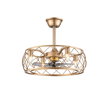 Retro Led Ceiling Fan Light Caged Invisible Blades Remote Chandelier 3 Gear Wind