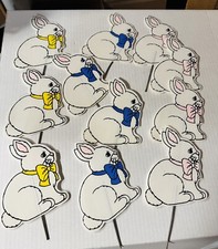 Easter Vintage Yard Signs Stake Decorations 11 Bunnies 9  Plastic