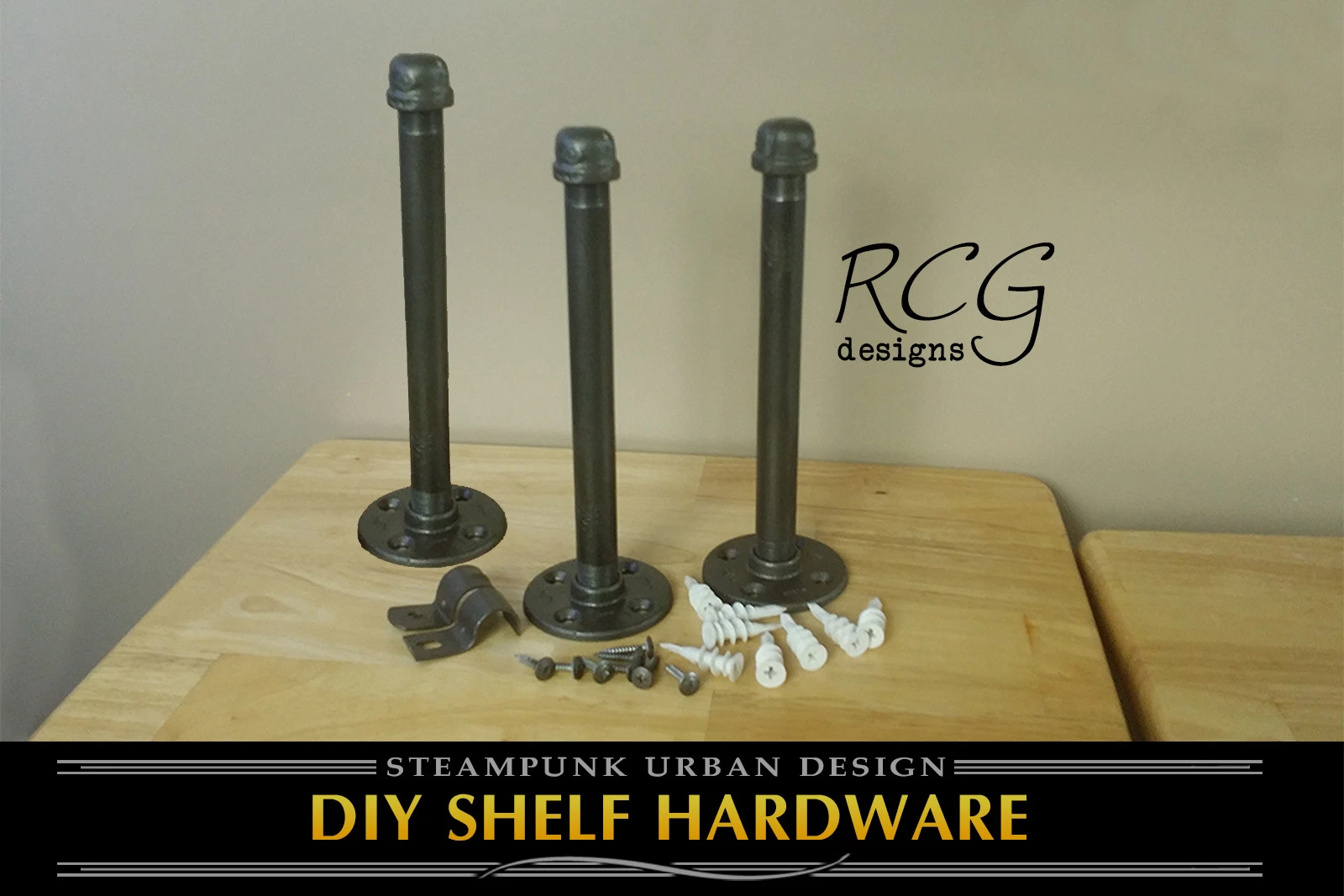 Three 9" DIY Floating Pipes (8" shelf) steampunk urban industrial decor