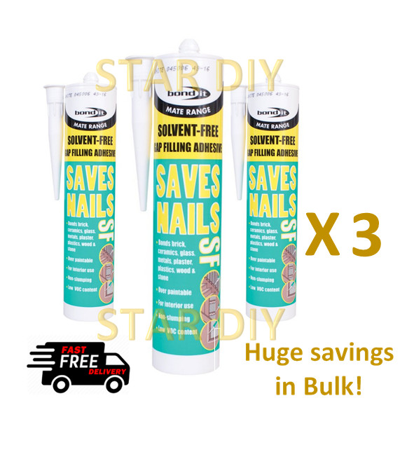 3 X General Purpose Bathroom Panel & Cladding Adhesive Glue Tubes Save Nails