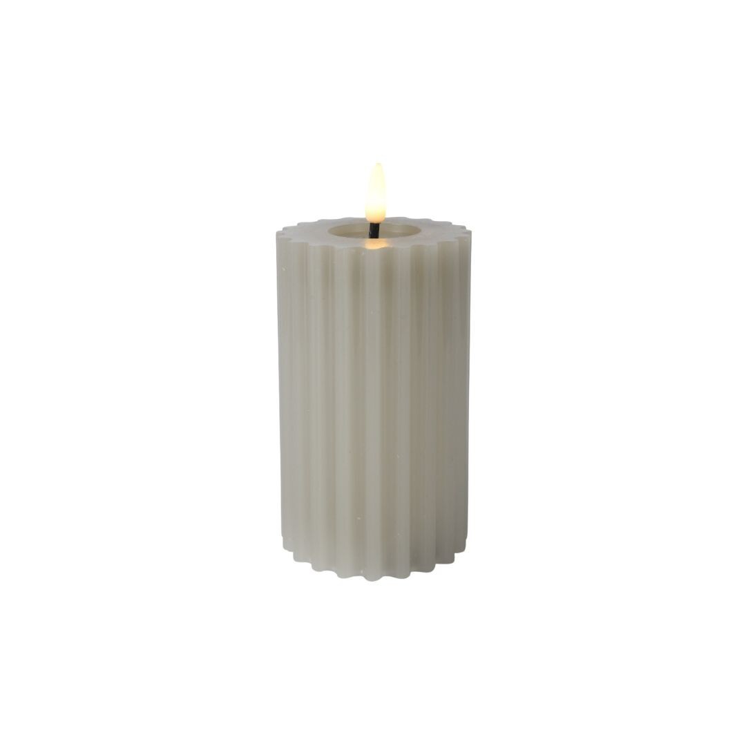 Grey LED Pillar Candle Ridged Small 12cm Battery Operated