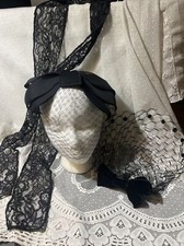 Old Hat 3 Black Bow Lace Mantilla Head Cover Mourning Church Scarf Fascinator