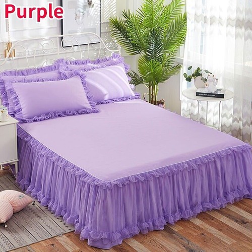 Bed Skirt Pillowcases Set Lace Ruffle Deep Drop Bedspread Sheet Beddings 3PCS - Picture 19 of 20
