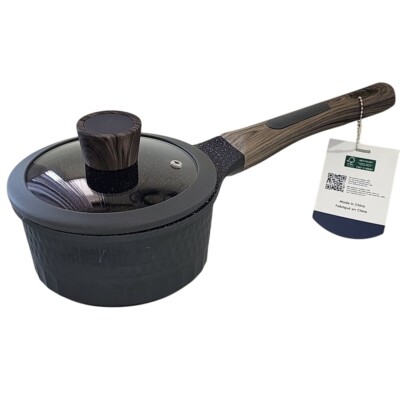 D&W Premium Cookware 7in Saucepan Casserole with Lid Charcoal Aluminum 1.9QT