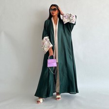 Open Kaftan Cardigan Embroidery Long Dress Abaya Muslim Women Maxi Robe Islamic