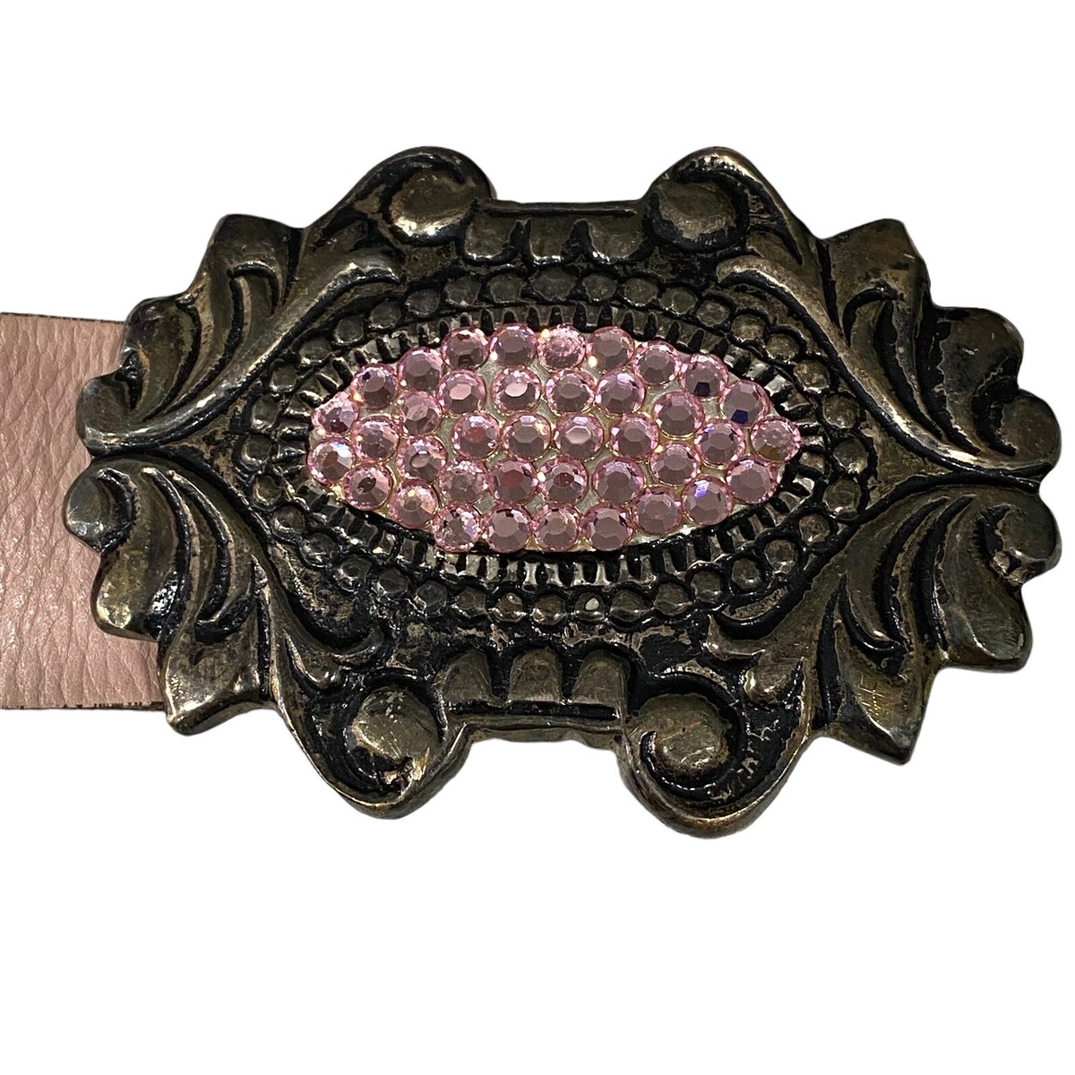 Vintage Streets Ahead Belt Leather Silver Buckle Pink 