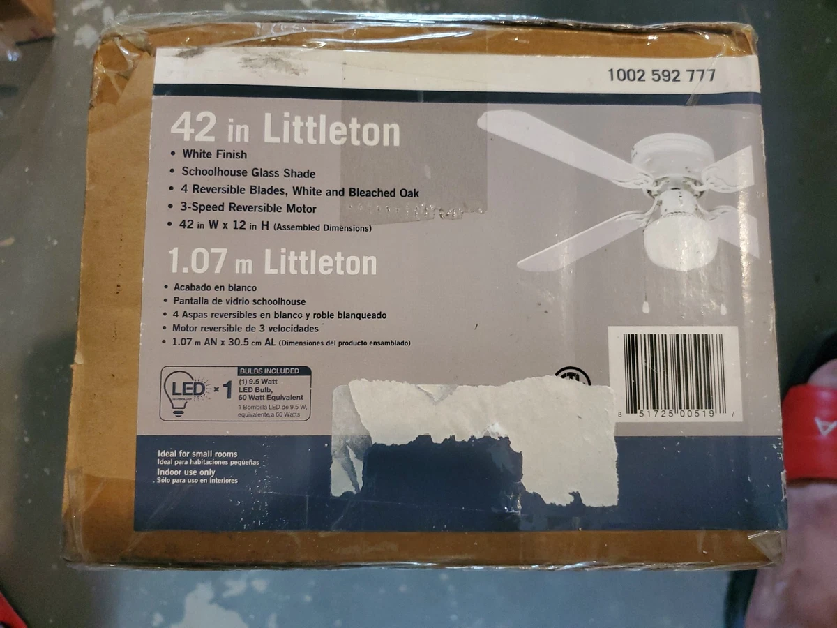 Hampton Bay Littleton 42 In Indoor White Ceiling Fan With Light Kit