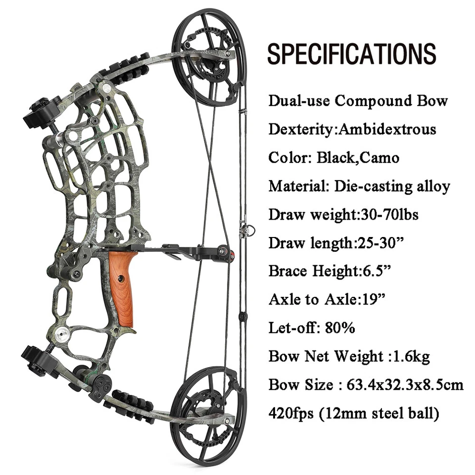 30-60lbs Compound Bow Dual-use Short Axis Arrows Archery Hunting Fishing RH LH - Image 4 of 4