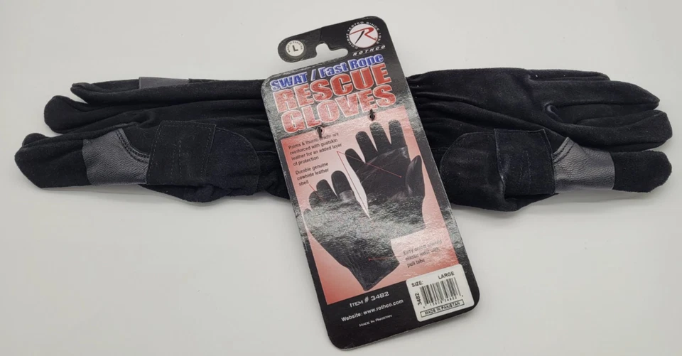 ROTCO SWAT/Fast Rope Rescue 手套大号 #3482 黑色牛皮/山羊皮皮革 — 第 3/4 张图片