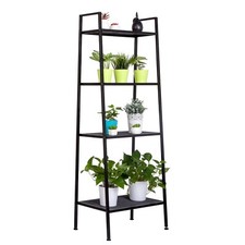 Widen Bookshelf Black 4 Tiers Display Rack Ladder Bookcase Plant Stand Iron Mesh