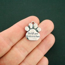 2 Memorial Paw Print Charms Antique Silver Tone You left paw prints- SC7070